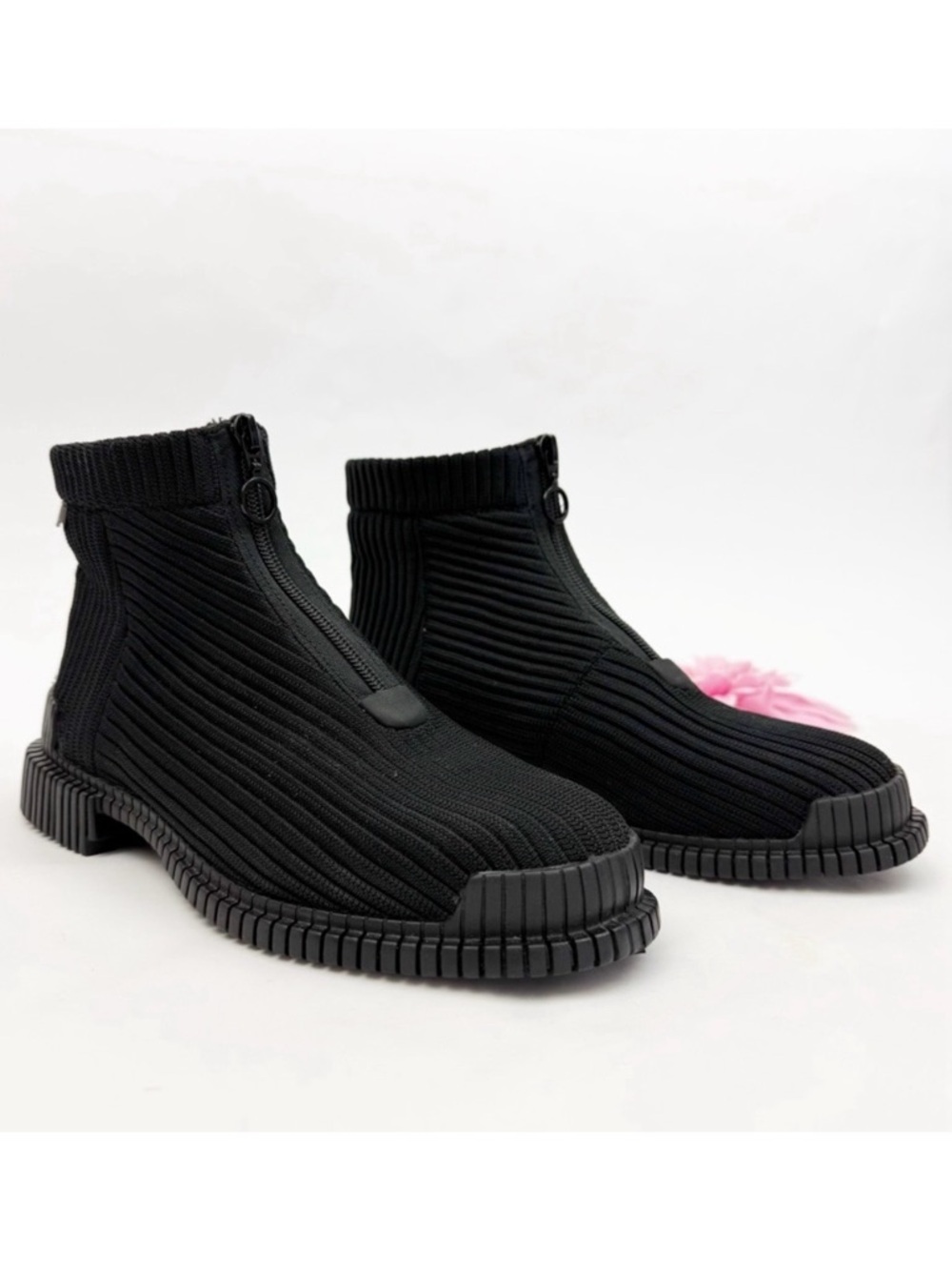 Camper Pix Ribbed Tencel Lyocell Ankle Boots Black